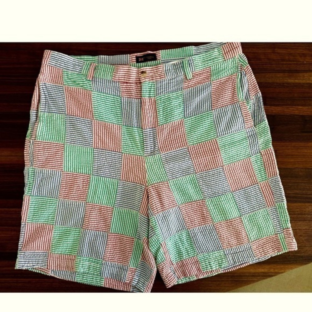 J Harris Mens Patchwork Seersucker Shorts‎ Multi Color Striped Preppy Plaid 38